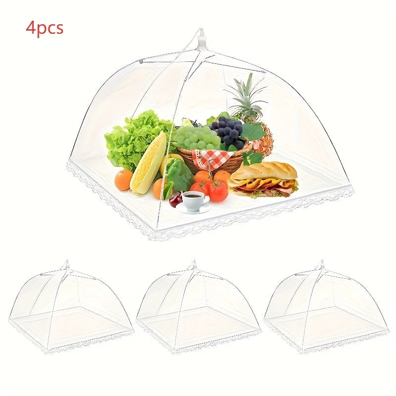 4pcs Pop-Up Food Covers, Foldable Mesh Food Tents, Reusable And Washable Dustproof Protection for Outdoor Picnics, Camping, BBQ, Food Protector Nets, Ideal for Outdoor Picnics And Parties, Perfect for Breakfast Spread, Party Food Cover
