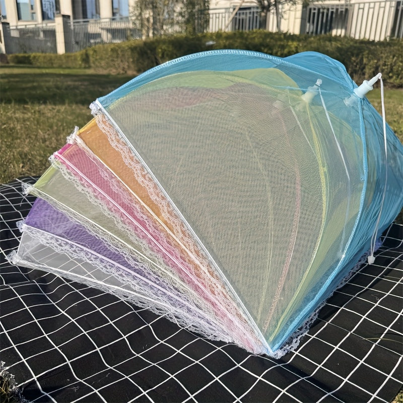6pcs Random Color 3pcs Colorful Food Covers Combination, Outdoor Picnic Food Covers, Lace Mesh Multi-Color Breathable Food Covers, Anti-Mosquito And Fly, Dust-Proof And Foldable Food Covers