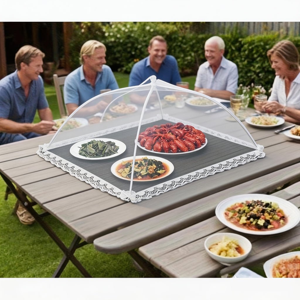 Collapsible White Net Food Cover Tent - Strong Insect And Fly Protection, Portable Outdoor Food Shade, Easy-Clean Mesh Design, Suitable for Picnics, Bbqs, Parties, Outdoor Dining - Compatible with Standard Picnic Tables And Grills