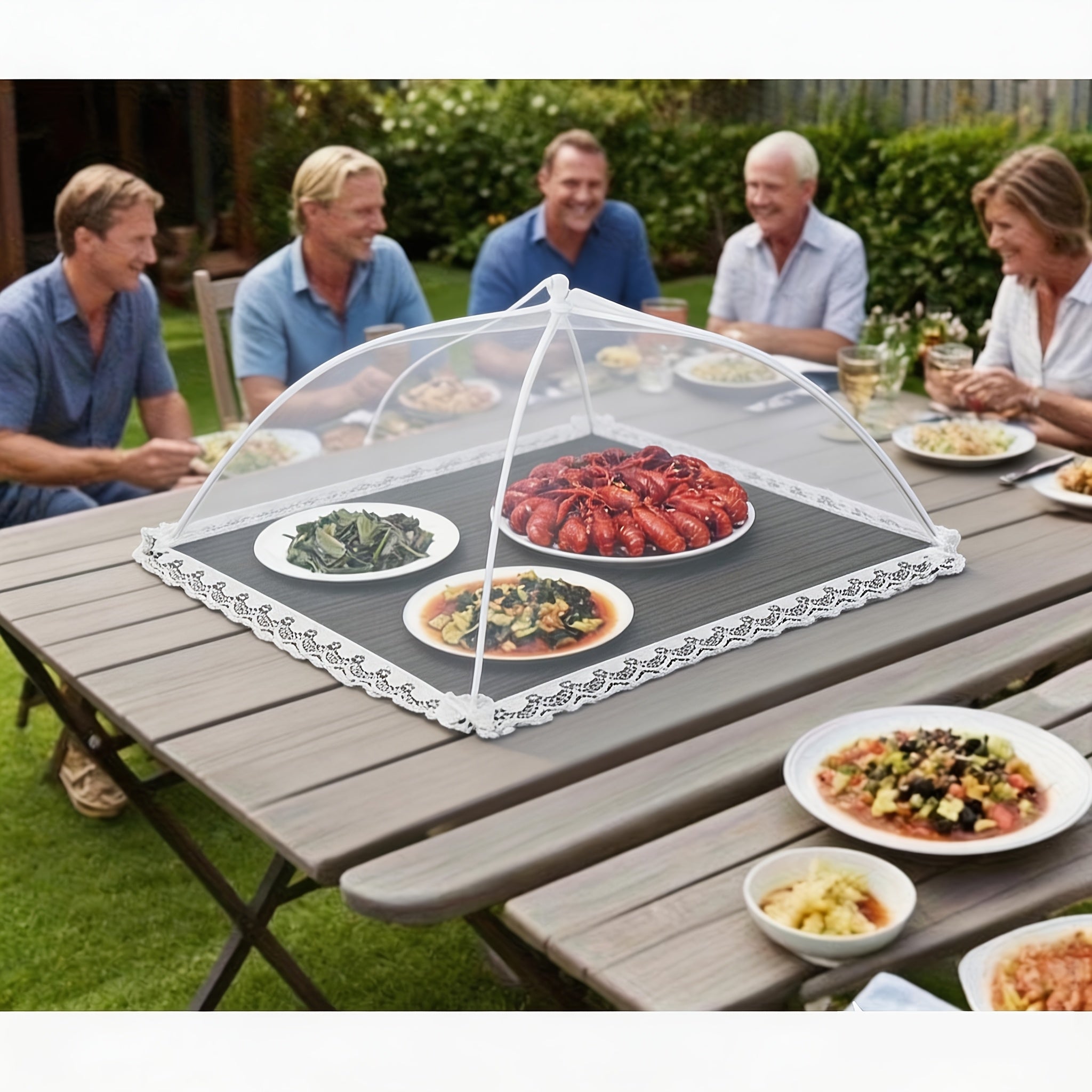 Collapsible White Net Food Cover Tent - Strong Insect And Fly Protection, Portable Outdoor Food Shade, Easy-Clean Mesh Design, Suitable for Picnics, Bbqs, Parties, Outdoor Dining - Compatible with Standard Picnic Tables And Grills