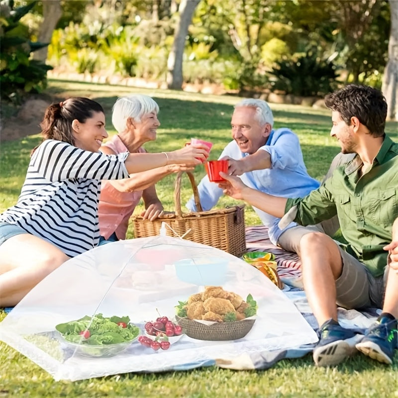 A Set of Collapsible Stainless Steel Food Covers with Lace Edges, Large Insect And Dust Shields, Suitable for Outdoor Parties, Picnics, Barbecues, And Camping, Kitchen Organizing Additions