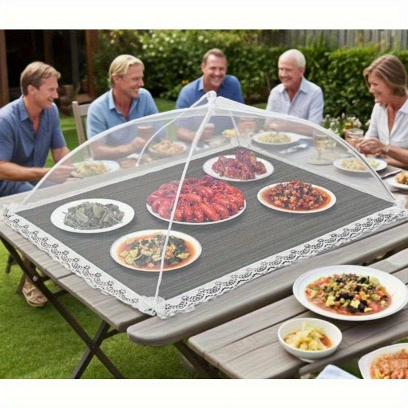 Collapsible White Net Food Cover Tent - Strong Insect And Fly Protection, Portable Outdoor Food Shade, Easy-Clean Mesh Design, Suitable for Picnics, Bbqs, Parties, Outdoor Dining - Compatible with Standard Picnic Tables And Grills