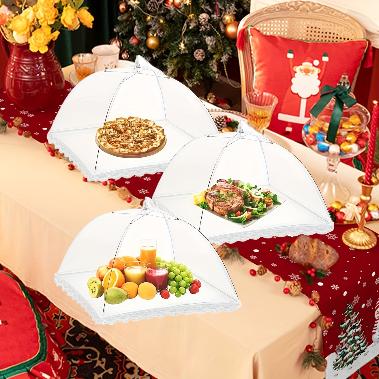 3pcs Mesh Food Cover Set, Foldable Kitchen Food Cover for Home Use, Fly-Proof Food Cover for Outdoor Picnics, Barbecues, and More. Reusable, Washable, and Easy to Clean
