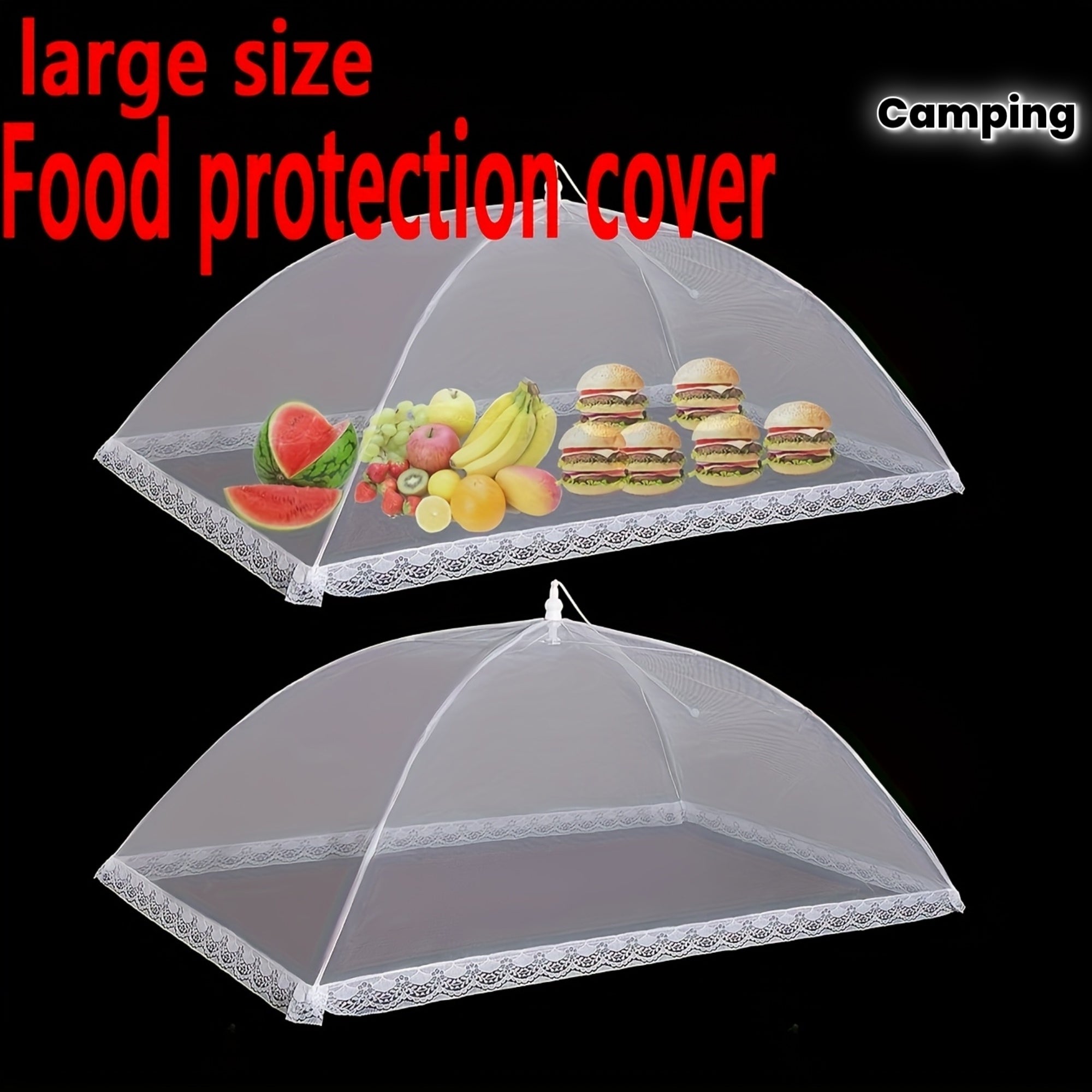 A Set of Collapsible Stainless Steel Food Covers with Lace Edges, Large Insect And Dust Shields, Suitable for Outdoor Parties, Picnics, Barbecues, And Camping, Kitchen Organizing Additions
