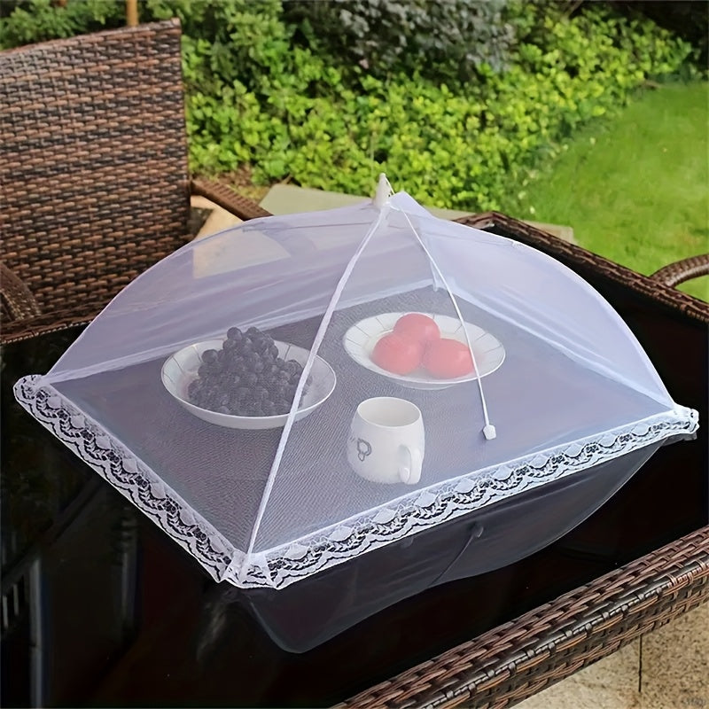 A Set of Collapsible Stainless Steel Food Covers with Lace Edges, Large Insect And Dust Shields, Suitable for Outdoor Parties, Picnics, Barbecues, And Camping, Kitchen Organizing Additions