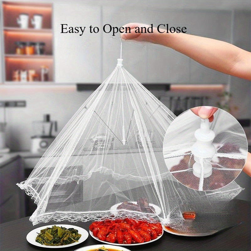 Collapsible White Net Food Cover Tent - Strong Insect And Fly Protection, Portable Outdoor Food Shade, Easy-Clean Mesh Design, Suitable for Picnics, Bbqs, Parties, Outdoor Dining - Compatible with Standard Picnic Tables And Grills